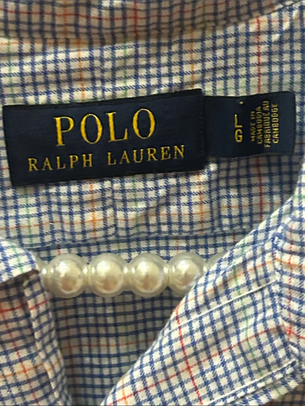 Polo Ralph Lauren Large L Spread Collar Blue Plaid Long Sleeve Button Shirt